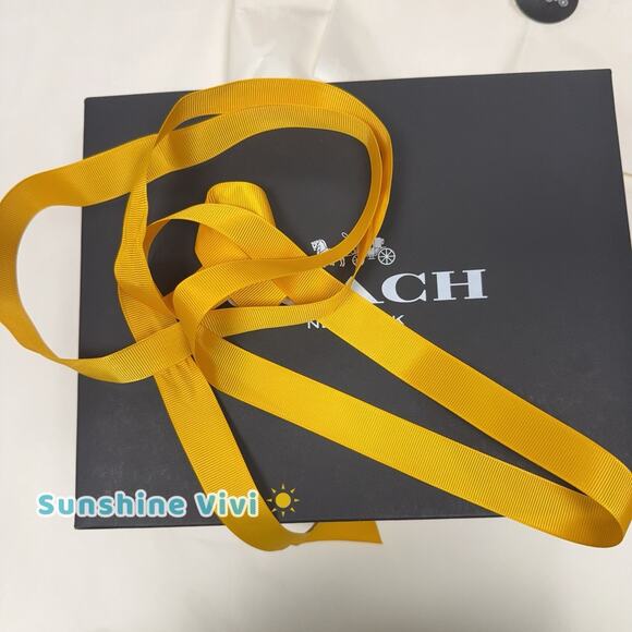 NEW Coach Bundle Black Gift Box 10"×8. 5"×4" Tissue Sticker yellow Ribbon - Picture 5 of 6